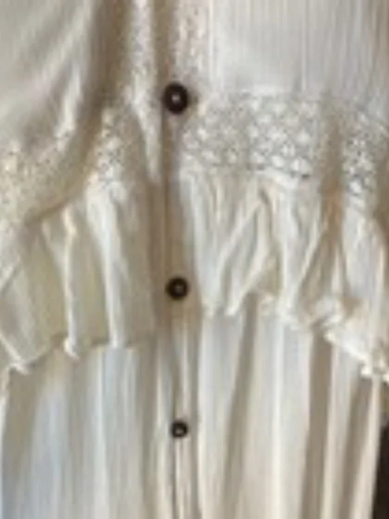 Free People White Lace Ruffle Button Maxi Dress V-Neck Cape Sleeve Size XS - Picture 2 of 10